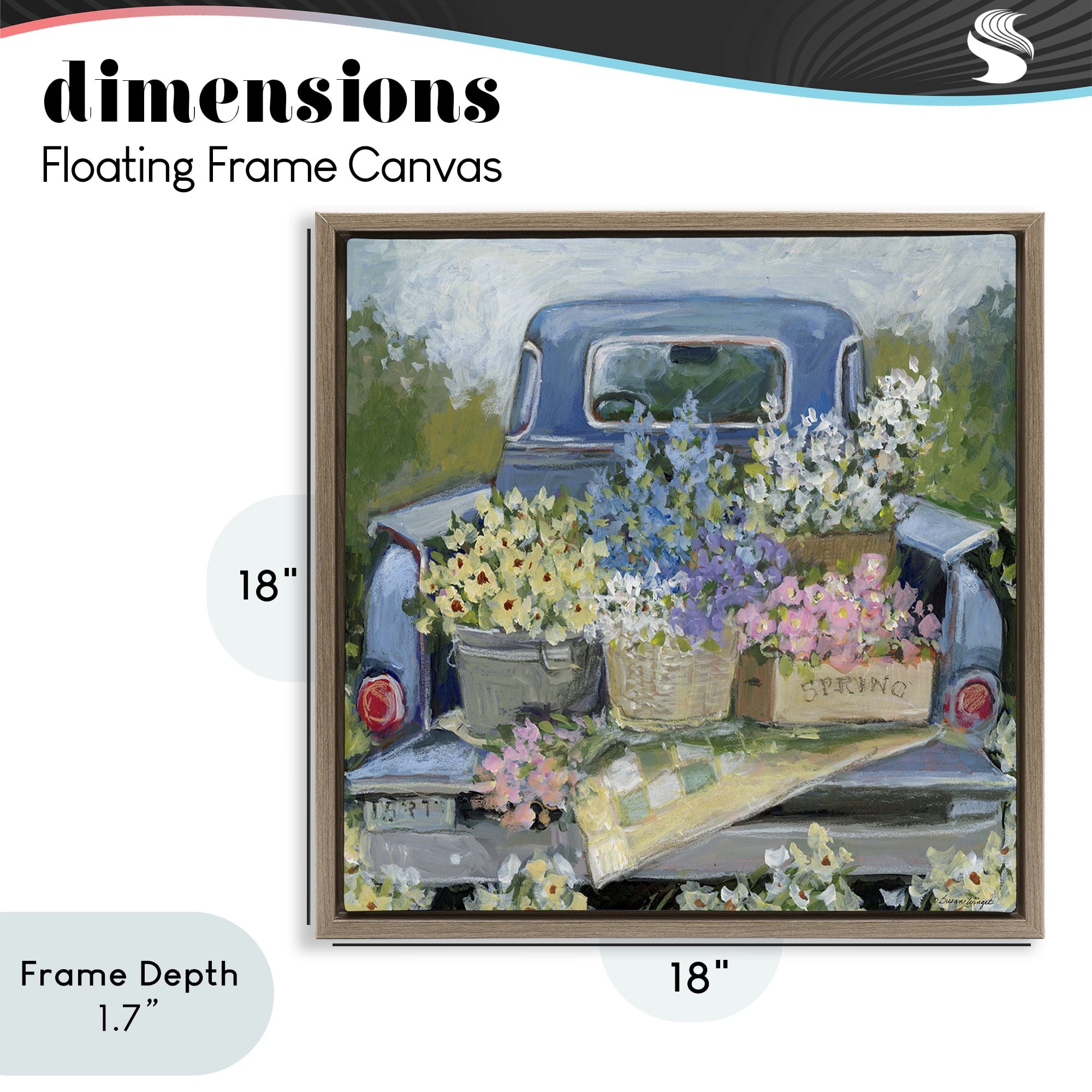 Stupell Industries Truck Bed with Flowers Brown Framed Floater Canvas Wall Art, design by Susan Winget