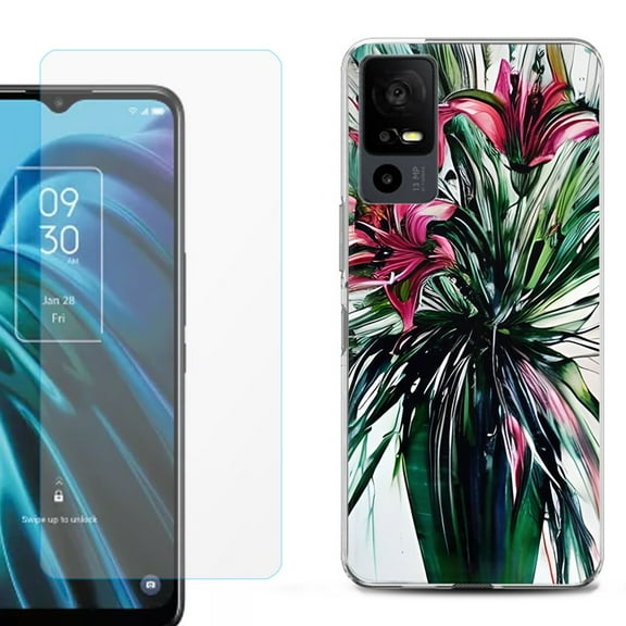 OneToughShield ® for TCL 40 XE 5G Shockproof Fashion Phone Case, with Tempered Glass Screen Protector - Lily