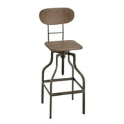Adeco Adjustable Logan Metal Stool With Bamboo Seat