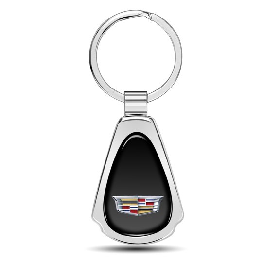 iPick Image for Cadillac Crest Logo Black Dome Chrome Metal Teardrop Key Chain, Official Licensed