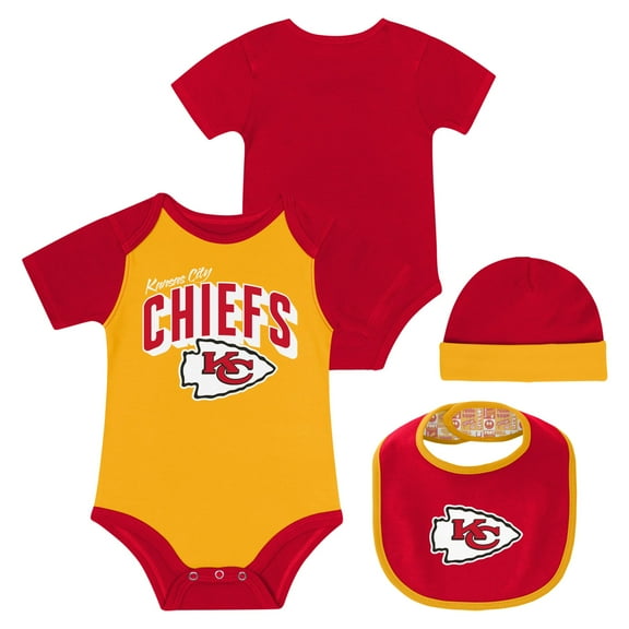 Newborn & Infant Kansas City Chiefs Dynamic Duo Bodysuit, Bib & Knit Hat Set
