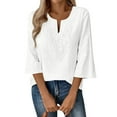 thumbnail image 2 of Boho Tops for Women Blouses Dressy Casual V Neck 3/4 Sleeve Shirts Spring Outfits Trendy Vacation Clothes White 2XL, 2 of 5