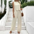 thumbnail image 2 of UVEASISHA Womens Summer Fashion Outfits 2 Piece Sleeveless Cut Out Back Tank Tops and Wide Leg Pants Matching Set Beige M, 2 of 10