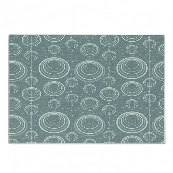 Geometric Cutting Board, Inner Spirals Ellipse Forms with Wavy Horizontal Short Lines Abstract Modern, Decorative Tempered Glass Cutting and Serving Board, Small Size, Blue Grey Dust, by Ambesonne