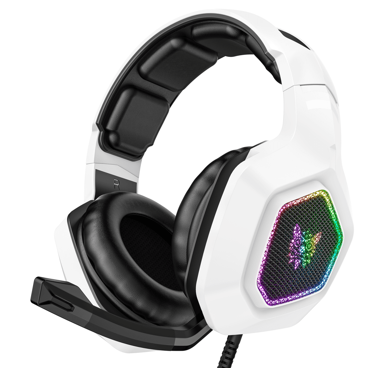 ONIKUMA K10 Gaming Headset for PS4 PS5 Xbox One Switch and PC, Over-Ear Headphones with Microphone, RGB Light, Stereo Bass Surround, Soft Memory Earmuffs for PC Mac Computer Games, White