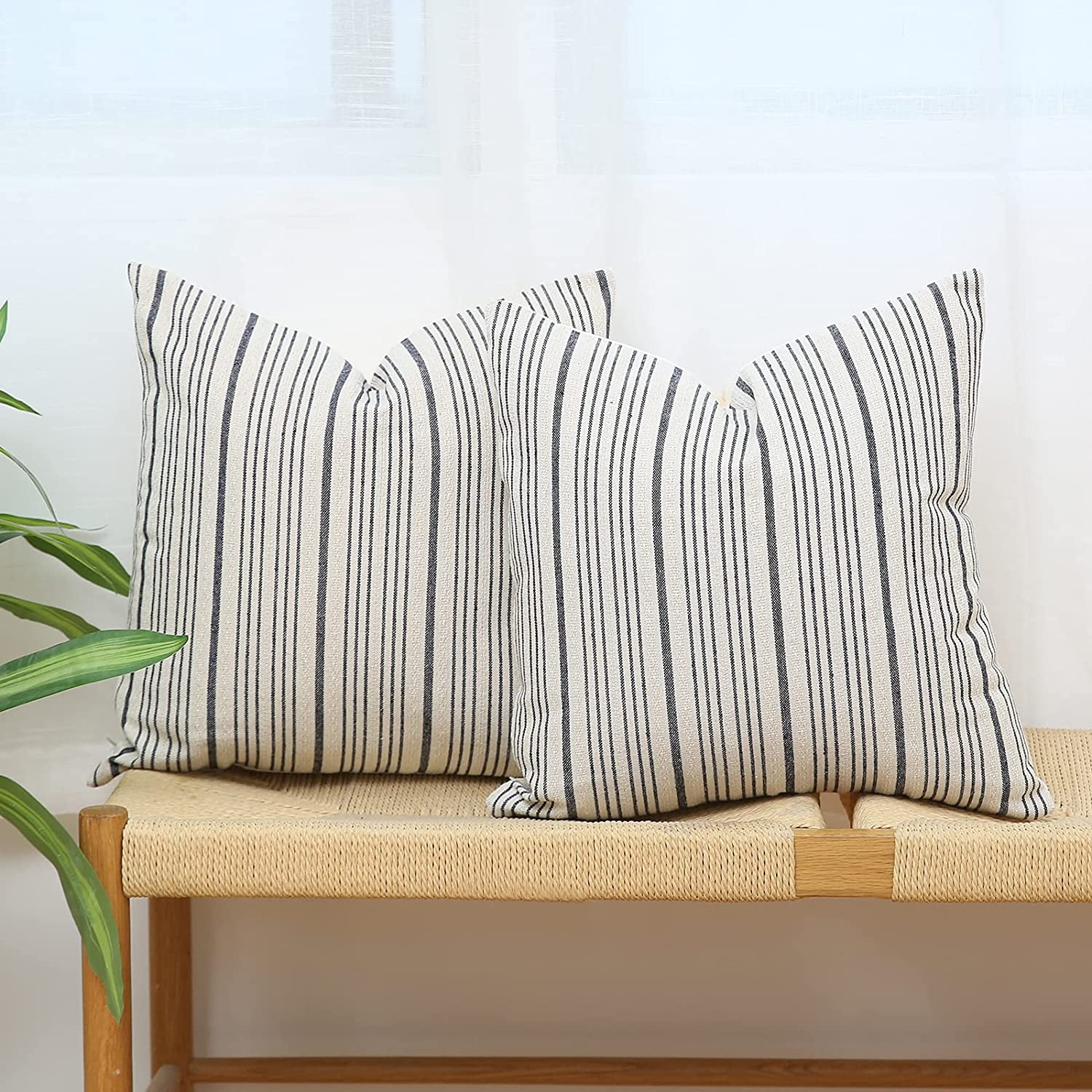 2 Pack Cool Stripe Check Pillow Cases Soft Linen Square Decorative Throw Cushion Cover Pillowcase with Hidden Zipper for Sofa 12  x 20  Gray Multi Color
