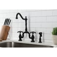 thumbnail image 3 of Kingston Brass KS7750TXBS French Country Two-Handle 3-Hole Deck Mount Bridge Kitchen Faucet with Brass Side Sprayer in Matte Black, 3 of 8