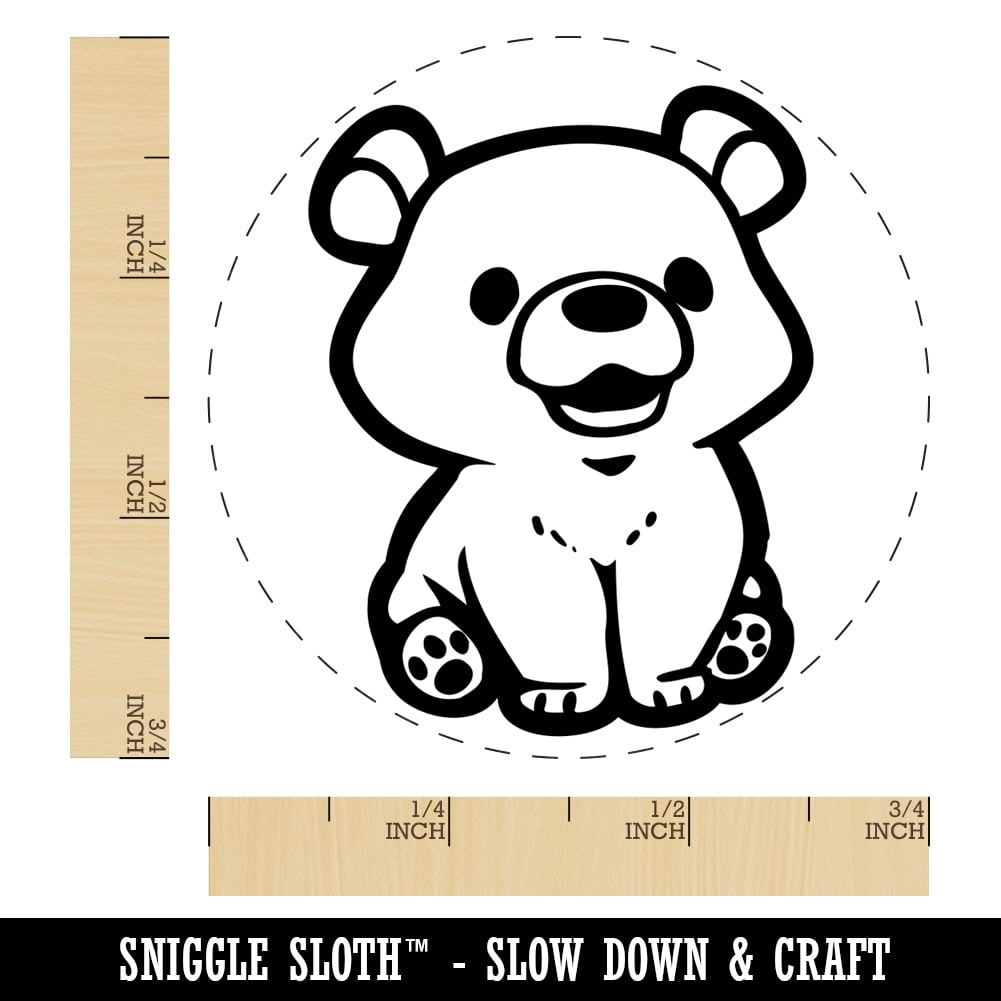 Cute Baby Bear Cub Sitting Self-Inking Rubber Stamp Ink Stamper - Fuchsia Ink - Small 3/4 Inch