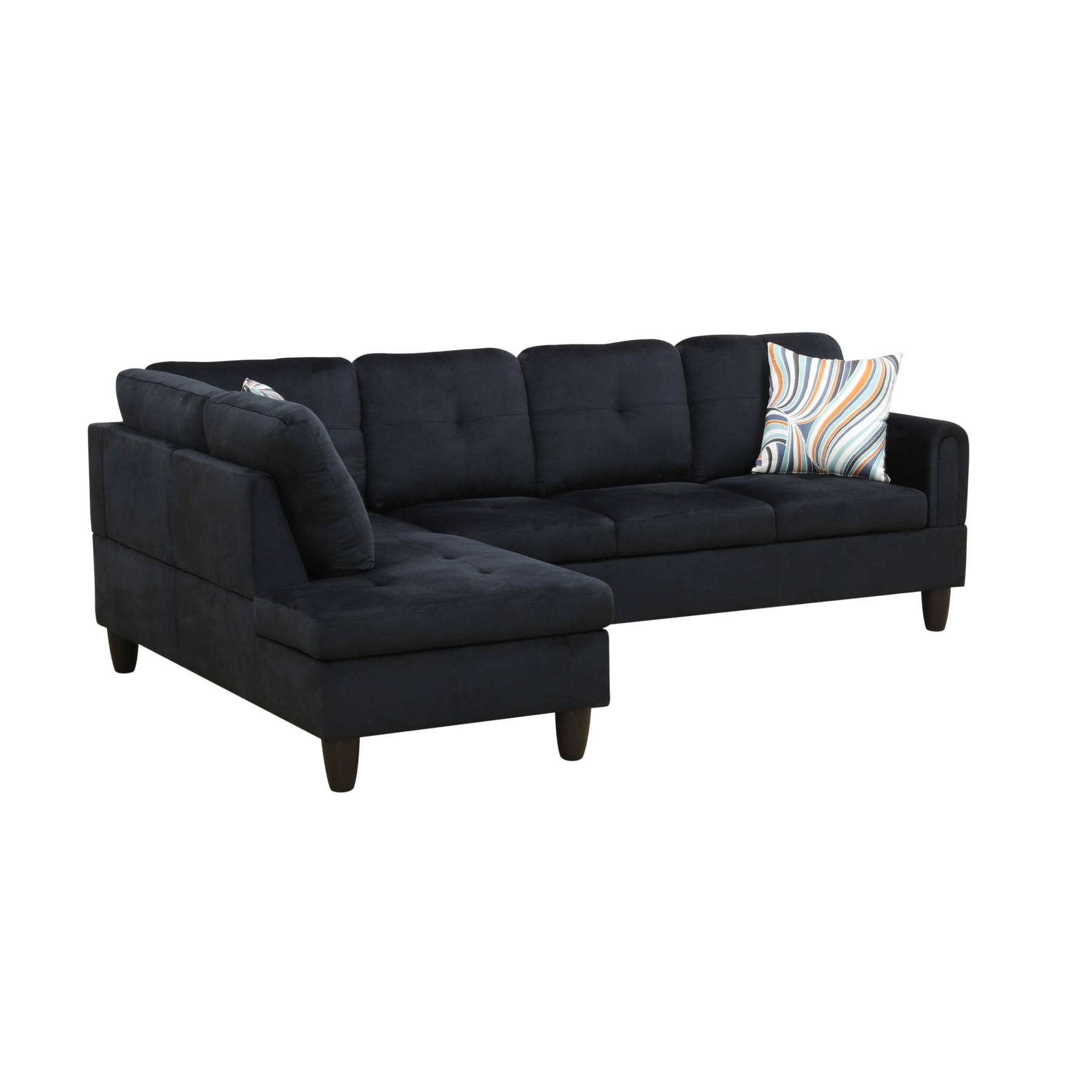 Hommoo Flannel L Shaped Sectional Couch and Sofa Set, Modern Living Room Furniture Set, Left Side, Black