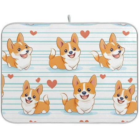 

Cute Orange Dogs Dish Drying Mat for Kitchen Counter with Absorbent Quick Dry Slip Resistant Dish Drying Pad for Draining Pots Coffee Bar Racks Sink Dishes Utensils 16 X 18 Inches