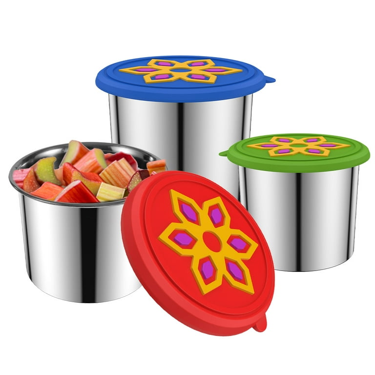 3Pcs Stainless Steel Food Containers with Silicone Lids Premium