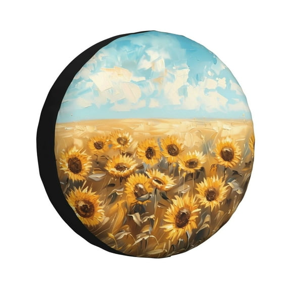 Fuzoiu Sunflower Field Bliss Print Universal Spare Tire Cover with Buckle Strap, Waterproof Wheel Covers for Jeep, Trailer, RV, Truck and All Car-14 inch