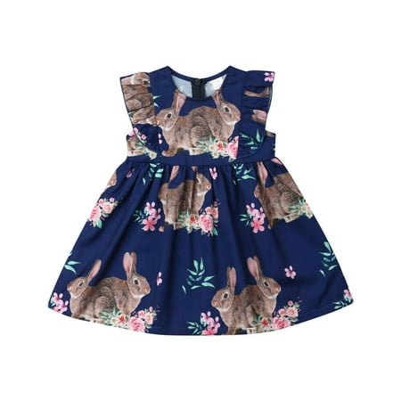 

Bagilaanoe Toddler Baby Girl Easter Dress Rabbit Print Sleeveless A-line Dresses 6M 12M 2T 3T 4T Kids Casual Ruffle Sundress