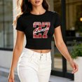 thumbnail image 2 of Womens Short Sleeve Crop Tops Graphic T-Shirts Crew Neck Summer Casual Slim Fitted Plaid Number Print Crop Tee Tops, 2 of 7