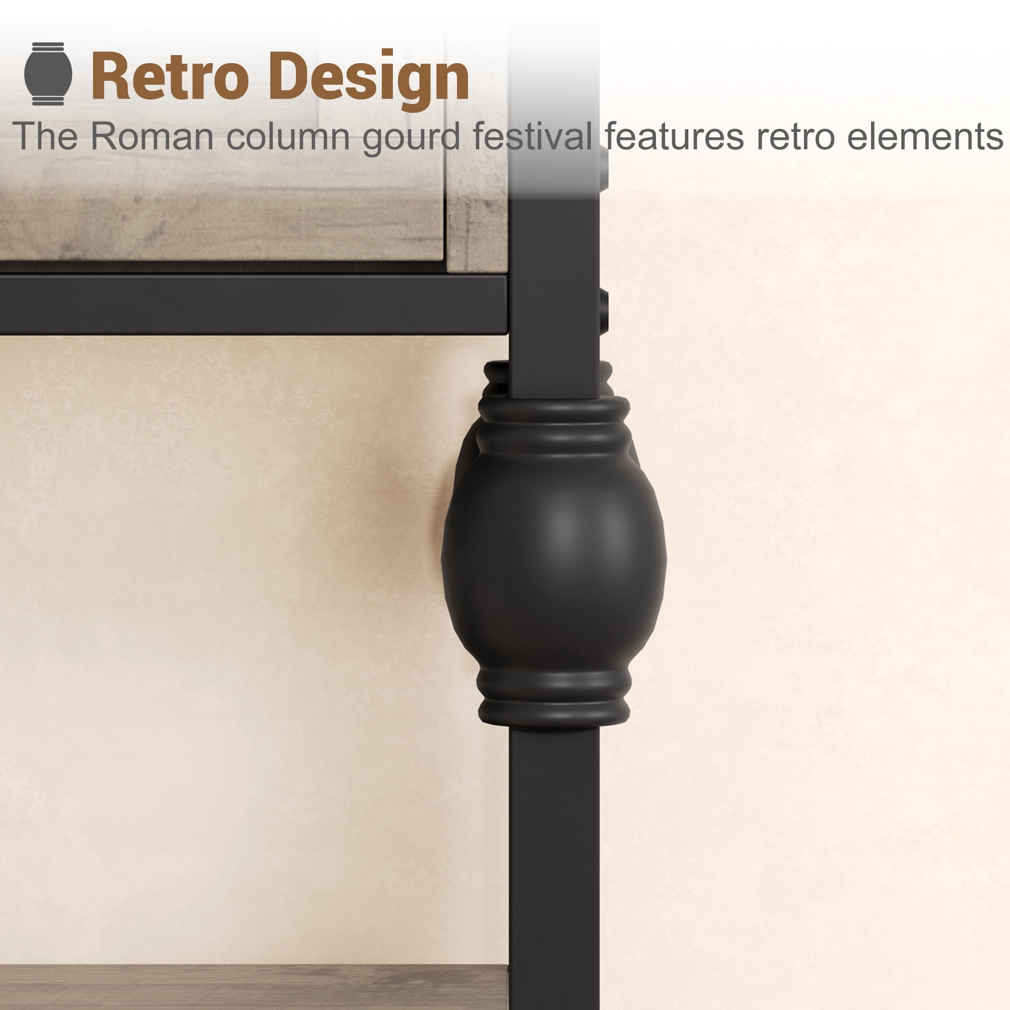 52.5 Inch Long Console Tables for Entryway with 3 Drawers, 3-Tier Industrial Metal Frame Sofa Table with Roman Column Legs for Hallway, Living Room, Foyer, Retro