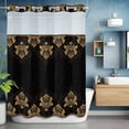 thumbnail image 2 of Vintage Flower No Hook Shower Curtain with Snap in Liner Gold Floral Lace on Black Geometric Texture Farmhouse Waterproof Bathroom Shower Curtain with See Through Top Window for Bathtub 60" x 72", 2 of 9