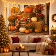 thumbnail image 3 of Rich Harvest Wooden with Porch Harvest Toned Pumpkin Resting, Mystical Fantasy for Space Lovers, Galaxy Room Decor, Halloween Gift, Tapestry Wall Hanging for Bedroom and Dorm, 3 of 7