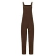 thumbnail image 5 of UVEASISHA Cotton Linen Bib Overalls for Women Sleeveless Summer Casual Jumpsuits One Piece Baggy Street Outfits with Pockets 2025 Coffee S, 5 of 10