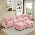 thumbnail image 3 of 130.7" Modular Sectional Sofa with Movable Ottoman, U-Shaped Couch with 2-Layer Seat Cushions, 4-Seater Comfy Cloud Couch for Living Room, Pink, 3 of 9