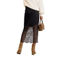 thumbnail image 6 of vigerkar Women Satin Lace Long Skirt Lace Patchwork Maxi Skirt Half Slip Silk High Waist A Line Underskirt (Black, XL), 6 of 9