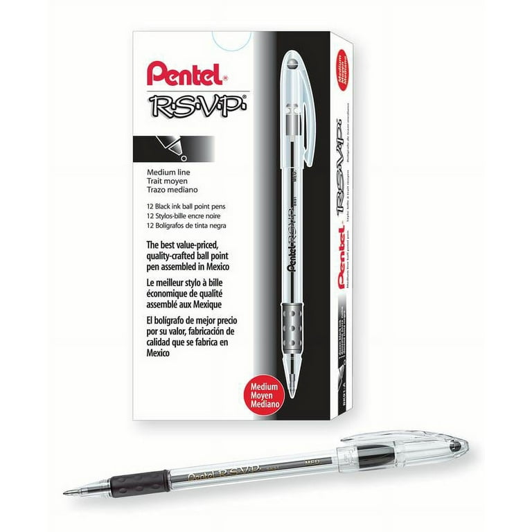 Pentel RSVP Fine Writing Ballpoint Pen, Medium Line (1.0mm), Black