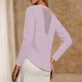 thumbnail image 5 of Women Solid High‑Stretch Yoga Top, Breathable Long Sleeve Workout Shirt with Mesh Back, Slim Fit Sports Pullover for Running Gym Training Purple XL(XL), 5 of 9