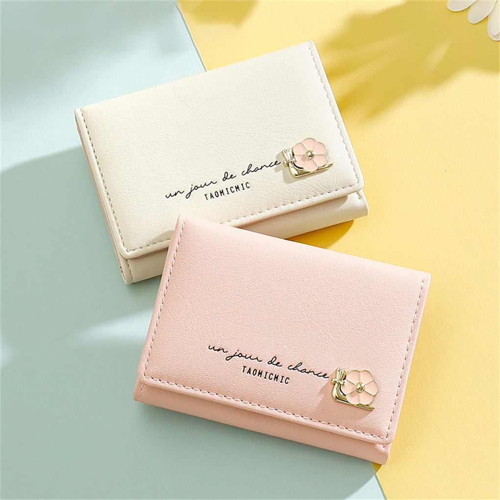 Hi FANCY Women 3-Folding Short Wallet Portable PU Leather Purse Ladies Card  Bag Pocket Anniversary Personalized Gifts Camping Accessories Beige