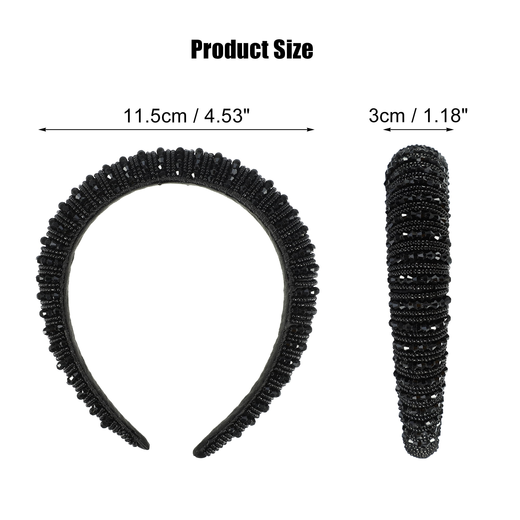 Unique Bargains Crystal Headband Rhinestone Hairband for Women 1.2 Inch Wide Black