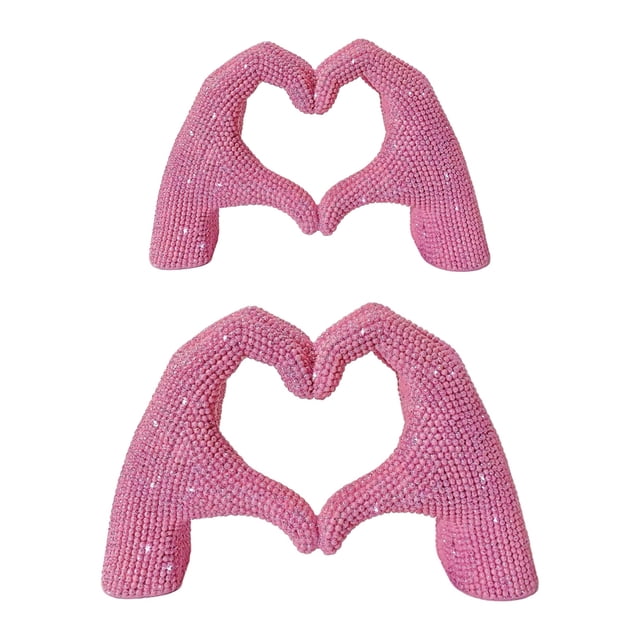 Figura de resina con forma de corazón y gesto de amor con purpurina, escultura para escritorio, estantería, adorno decorativo