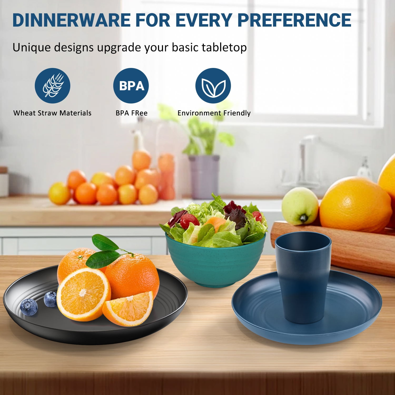 Baby Plates Supernal 32pcs Wheat Straw Dinnerware Sets, White