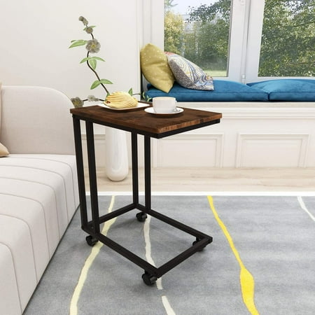 Sofa Side Table With Wheels Couch End Removable Snack C Style Nightstand For Home Room Office Brown Wood Metal Frame Furniture Canada Sofa Side Table With Wheels Couch, Sofa Table On Wheels
