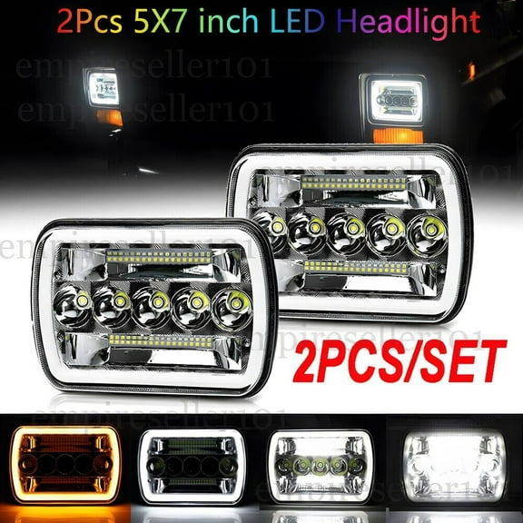 Fit 82-93 Chevy S10 Blazer GMC S15 Jeep 7X6 5X7 Projector LED Headlights 2pcs