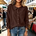 thumbnail image 2 of Dpjklzsn Women's Corduroy Long-Sleeve Peter Pan Collar Button-Front Blouse, 2 of 6