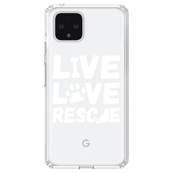 DistinctInk Clear Shockproof Hybrid Case for Google Pixel 4 XL (6.3" Screen) - TPU Bumper Acrylic Back Tempered Glass Screen Protector - Live Love Rescue - Dog Paw