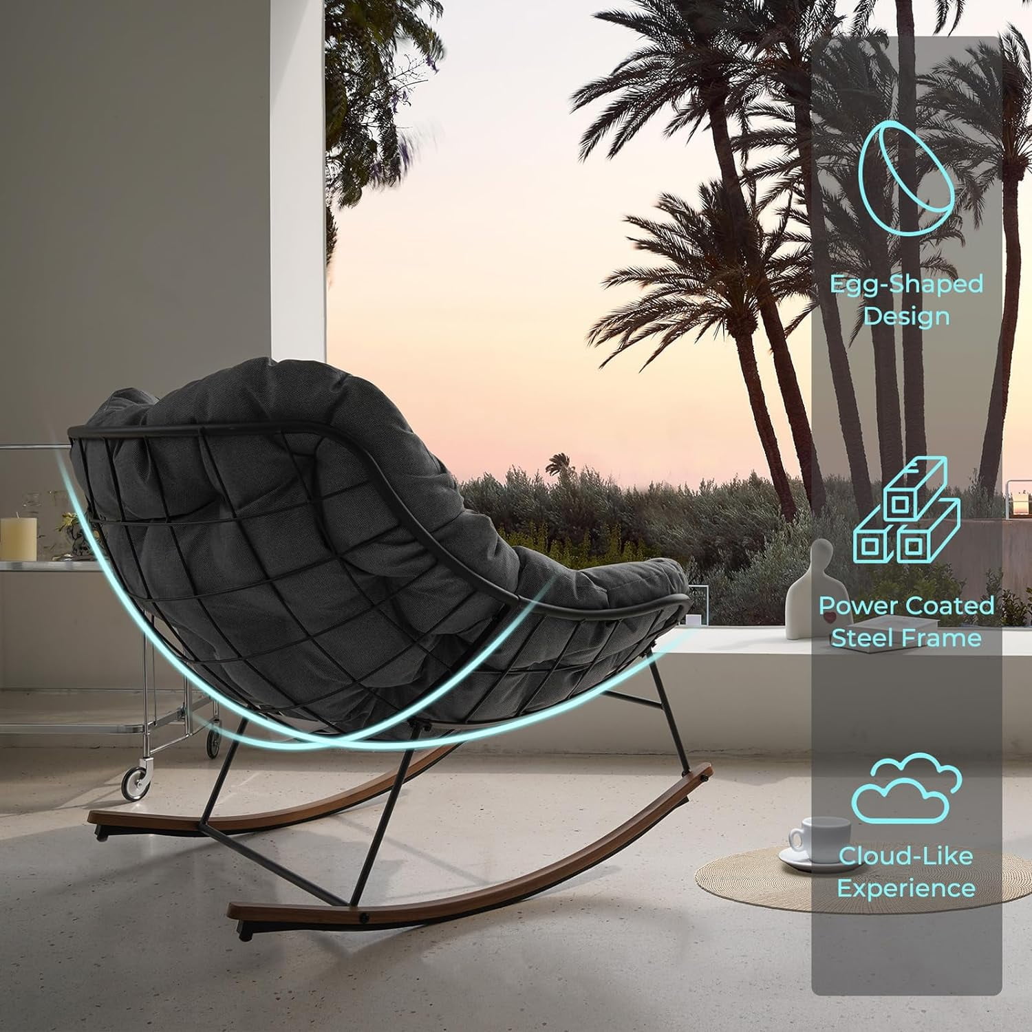 Grand Patio Oversized Steel Outdoor Rocking Chair with Ergonomic Design, All-Weather Rocker,Gray (Set of 1)