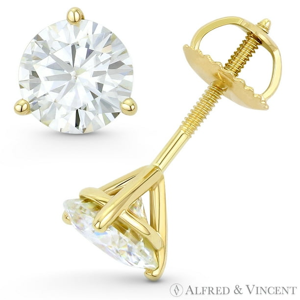 Round Cut Forever Brilliant 3Prong Martini Screwback Stud Earrings in