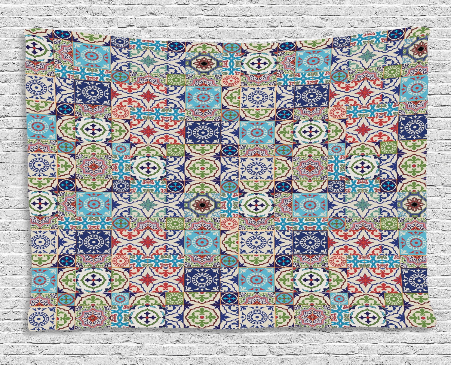 Moroccan Tapestry, Geometric Squares and Rectangles Colorful and