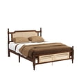thumbnail image 2 of Noble House Elsie Queen Bed, Pine Wood Frame with Rattan Headboard & Footboard, Enhanced Slat Platform, Walnut, 2 of 21