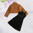 thumbnail image 4 of Girls 3 Piece Suit Set Jacket + Dress + Bag Kids Outfits Cotton Suspender Long Skirt 3-9 Years Brown 7-8 Years, 4 of 7