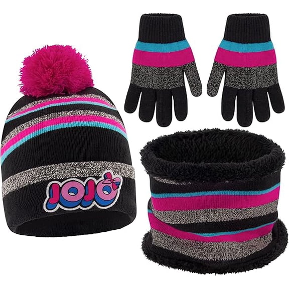 Nickelodeon girls Winter Hat, Scarf, and Kids Gloves Sets, Jojo Siwa Beanie for Ages 4-7