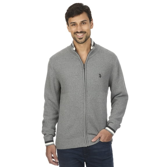 U.S. Polo Assn Men's Textured Chest Stripe Full-Zip Sweater