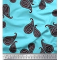 thumbnail image 1 of Soimoi Blue Rayon Fabric Maroon Paisley Print Sewing Fabric Yard 42 Inch Wide, 1 of 1