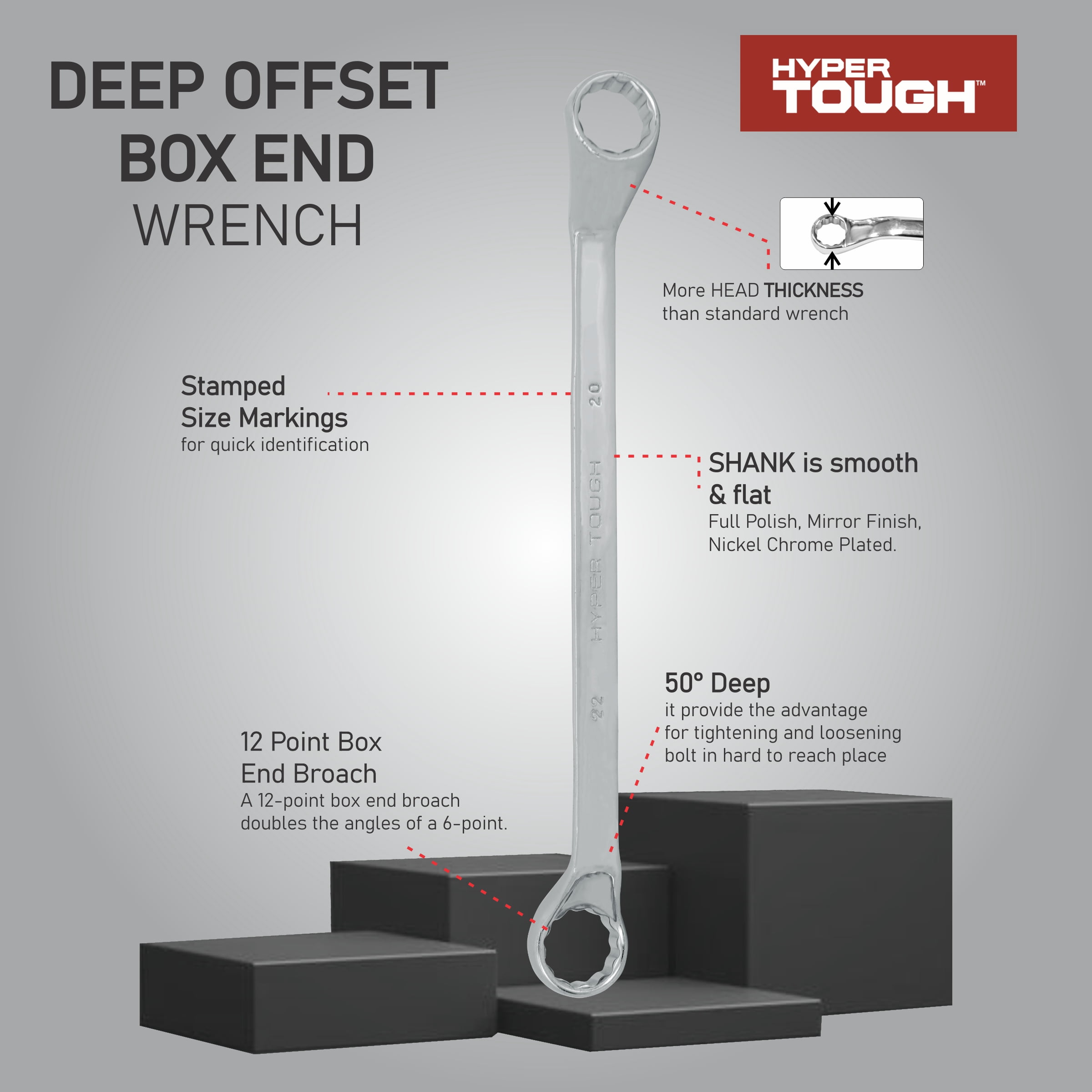 Hyper Tough 8-Piece Metric Deep Offset Ring Wrench Set