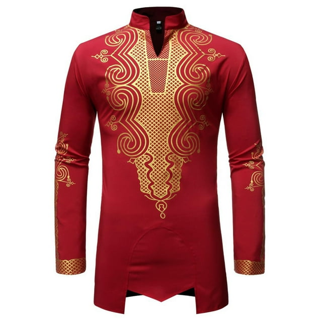 Pompotops Mode T-shirt Ajusté Imprimé pour Hommes, Chemise Décontractée Mi-Longue à Manches Longues, Col Rabattu, en Solde
