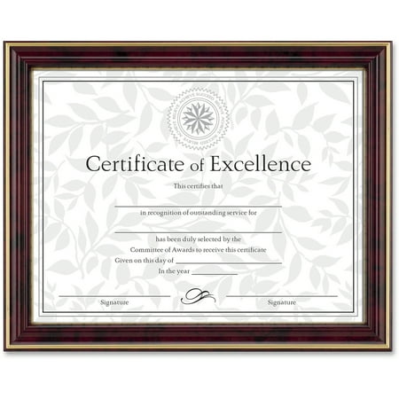 DAX Gold-Trimmed Document Frame w/Certificate, Wood, 8 1/2 x 11, Mahogany
