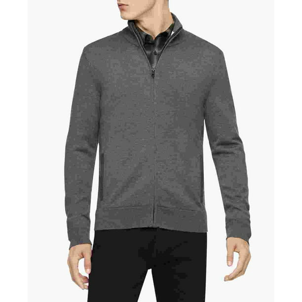 Calvin Klein Men's Merino Wool Full-Zip Sweater Gray Size Large -  