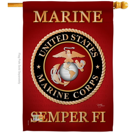 Breeze Decor H108057-BO Marine Corps Americana Military Impressions Decorative Vertical 28" x 40" Double Sided House Flag