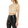 thumbnail image 4 of INSPIRE CHIC Women's Metallic Pattern Short Sleeves Party Crop T-Shirt S Gold, 4 of 7