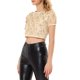 thumbnail image 4 of Camiseta corta de fiesta de manga corta con patrón metálico para mujeres INSPIRE CHIC XL dorada, 4 of 7