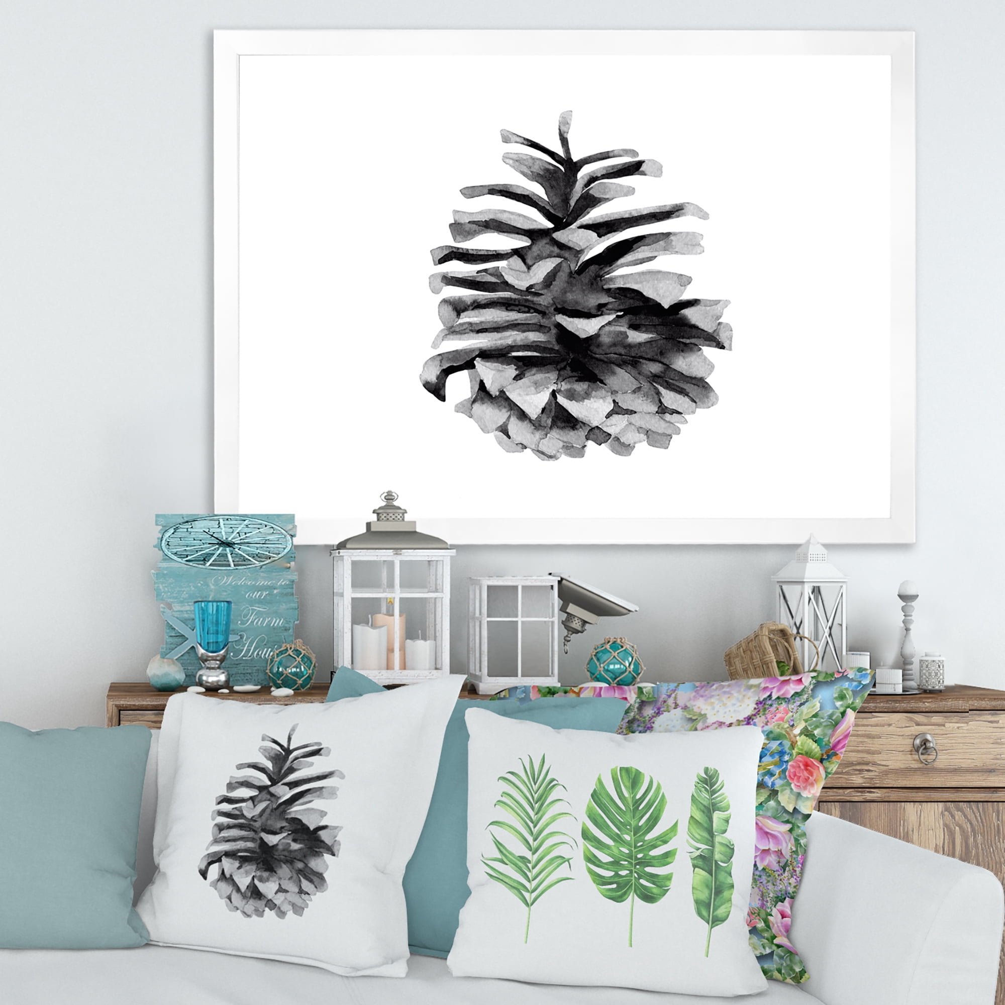 Designart 'Conifer Cone Black and White' Traditional Framed Art Print
